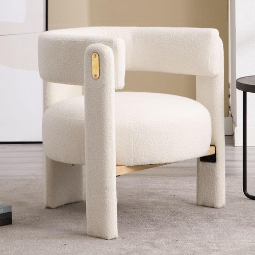 White Faux Fur Accent Armchair – Semi-Circle Modern Lounge Chair for Bedroom