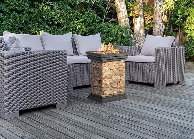 Outdoor Gas Fire Pit Column Heater Patio Garden Effect 40,000BTU Smoke-Free