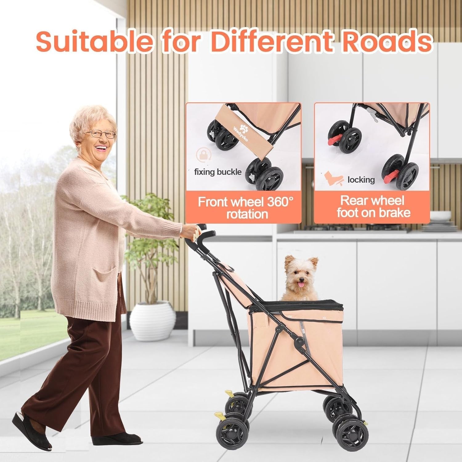Collapsible Folding Utility Wagon Heavy Duty Outdoor Cart 60lb Capacity Khaki