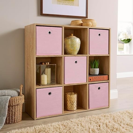 Modern 9-Cube Storage Shelf Unit Oak Effect | Freestanding Bookcase Organiser
