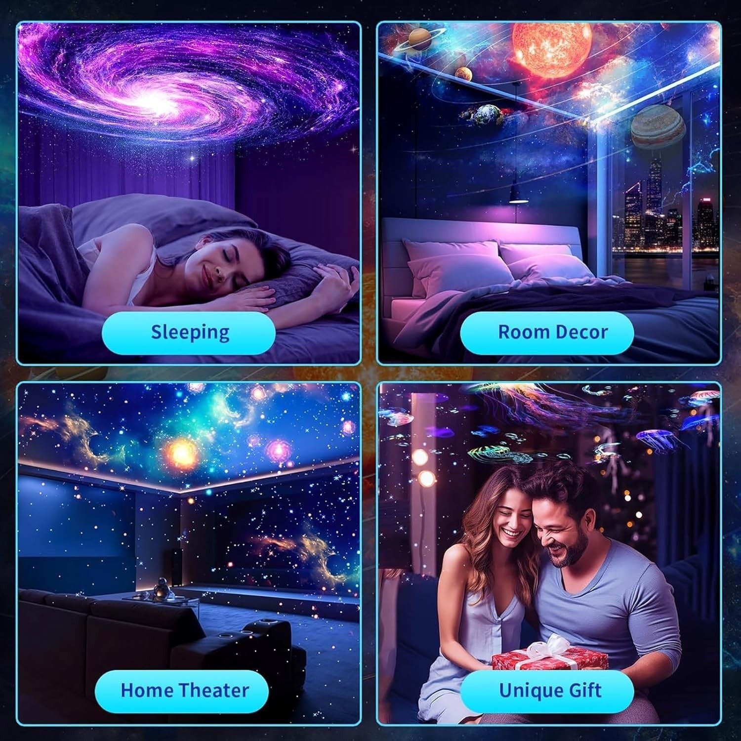 Galaxy Star Projector Planetarium 7 Color Night Light 10 Scene USB
