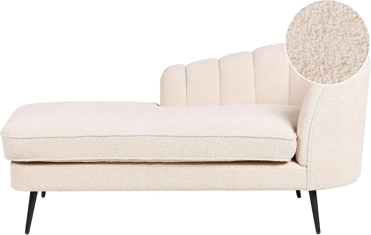 Modern Beige Boucle Right-Hand Chaise Lounge with Black Metal Legs & Soft Uphols