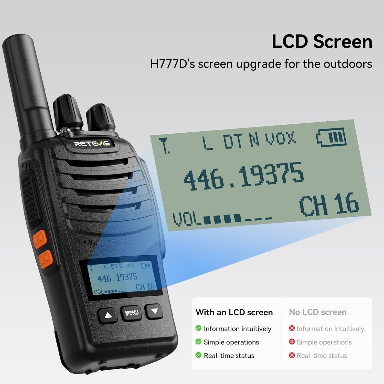 PMR446 Walkie Talkie LCD Screen Type-C Rechargeable VOX Radio
