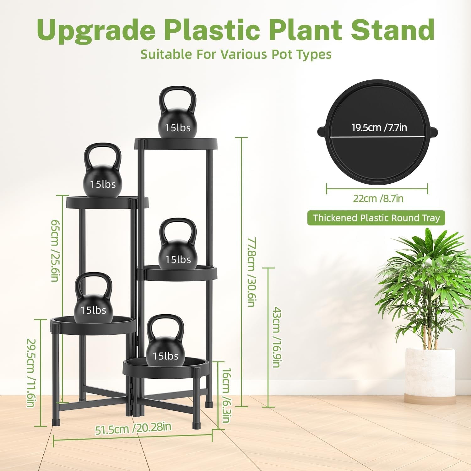 5 Tier Folding Plant Stand Indoor Outdoor | Black Metal Corner Flower Display