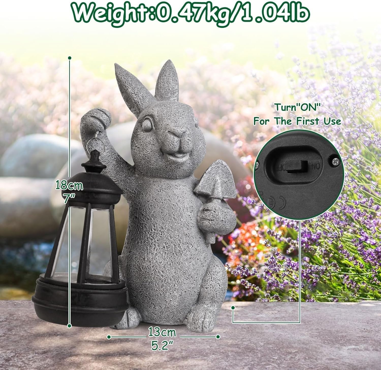 Solar Rabbit Garden Statue with LED Lantern | Outdoor Patio Yard Ornament Gift