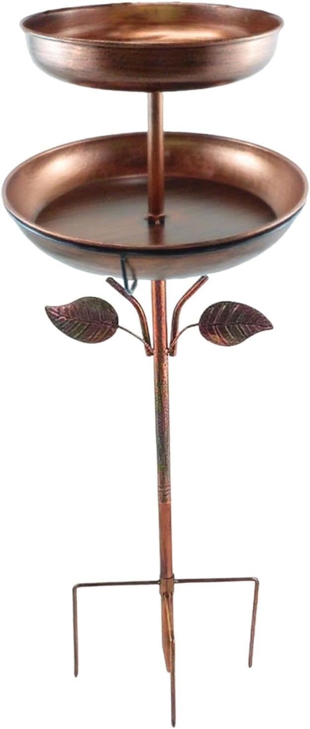 Tall Double Layer Metal Bird Bath Feeder Bronze Garden Outdoor Water Bowl
