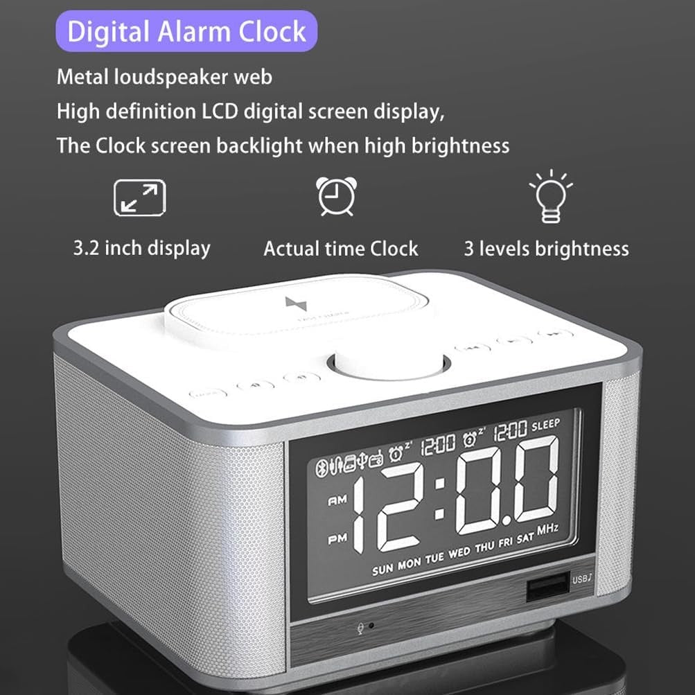 Bluetooth Alarm Clock Radio Wireless Charging Speaker USB Night