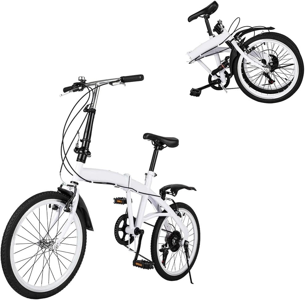 20” Folding Bike 6-Speed Carbon Steel Frame Adjustable Height Mudguards