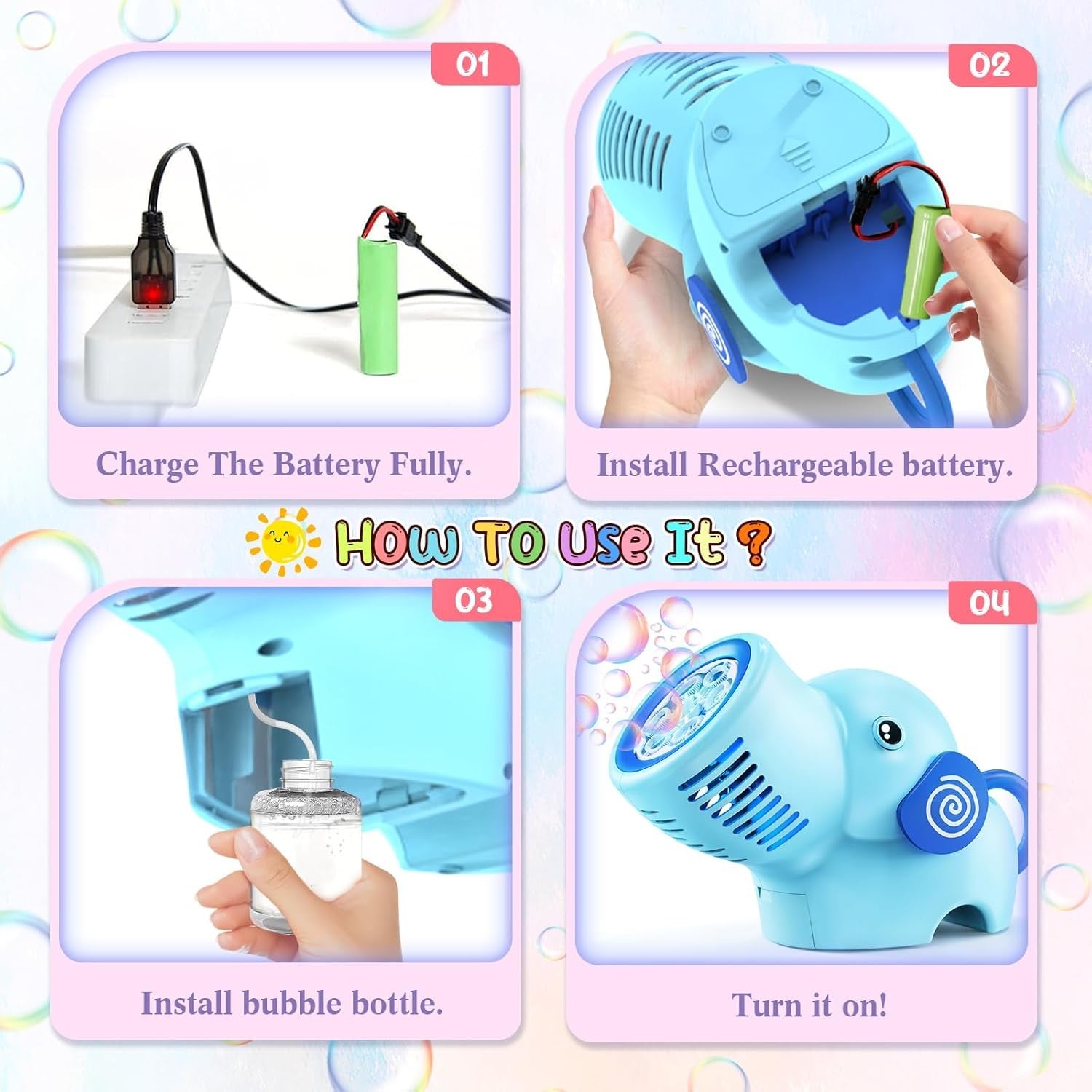 Bubble Gun LED Lights 10000 Bubbles Blue Toy