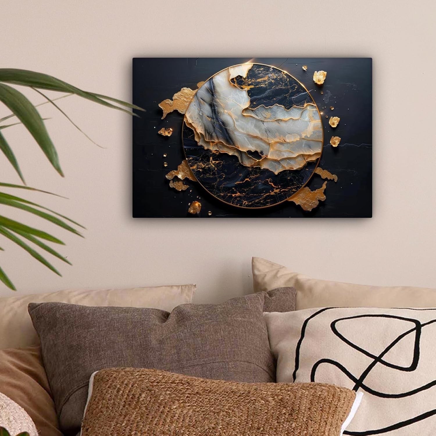 Gold Black Abstract Canvas Wall Art 30x20cm Framed Luxury Print