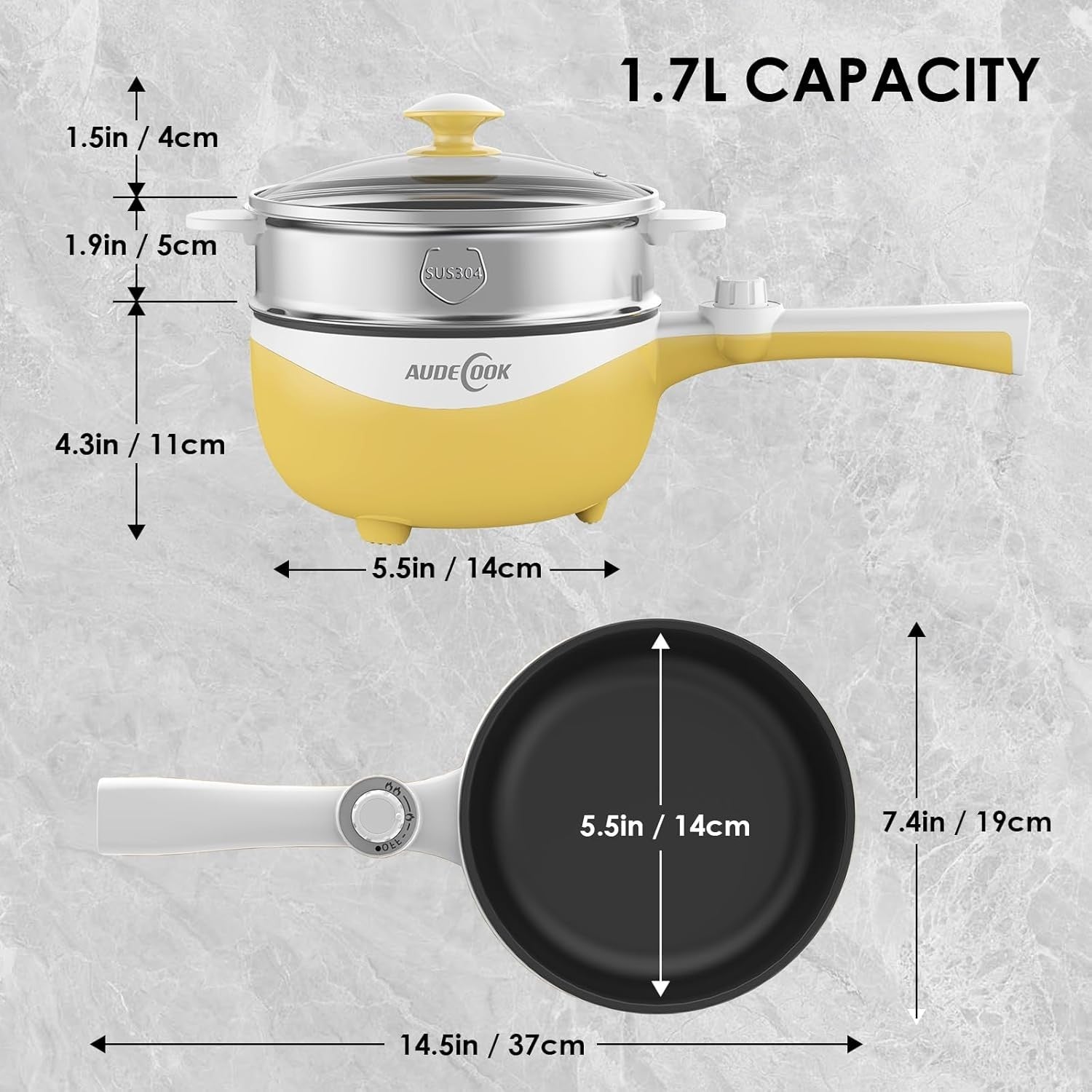 Mini Electric Hot Pot Cooker 1.7L Non-Stick Steamer Pan Travel Stove