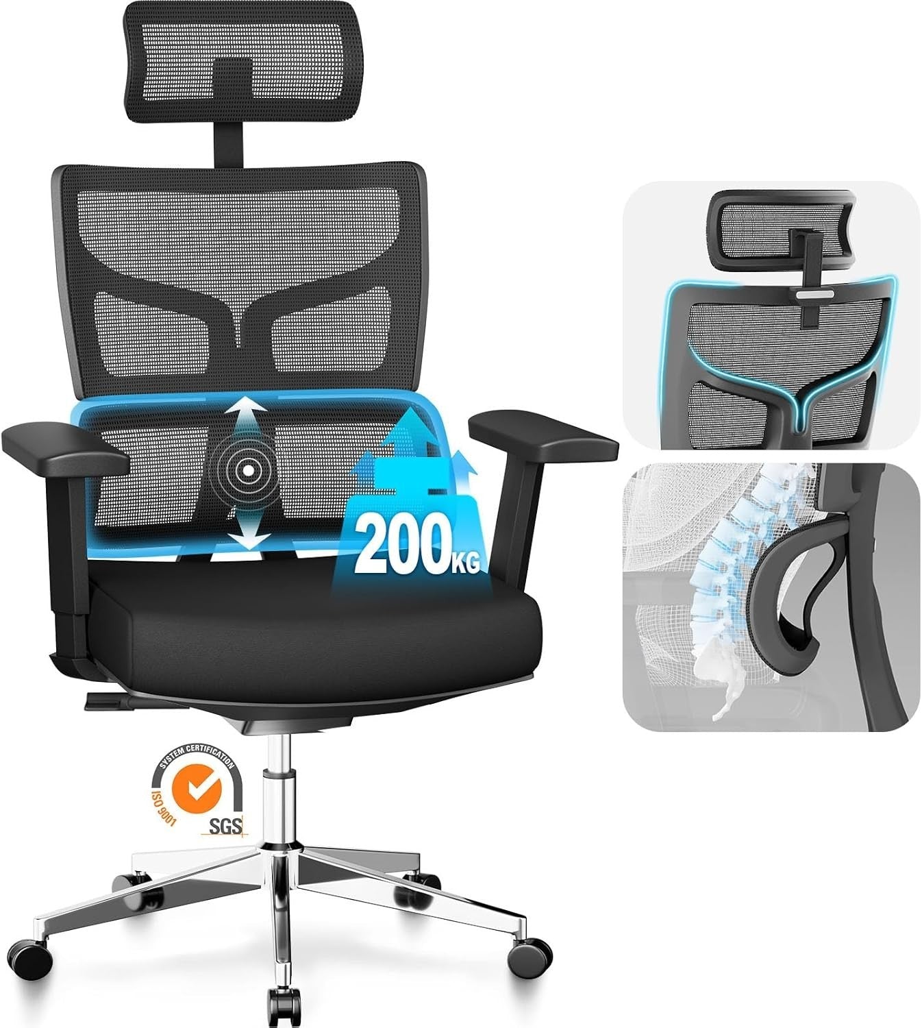 Big & Tall Ergonomic Office Chair Mesh Back High Weight-Activated Tilt