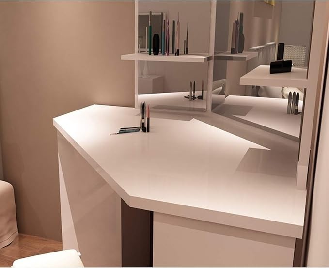 Corner Dressing Table Set White 3-Sided Mirror 5 Drawer MDF Makeup Vanity