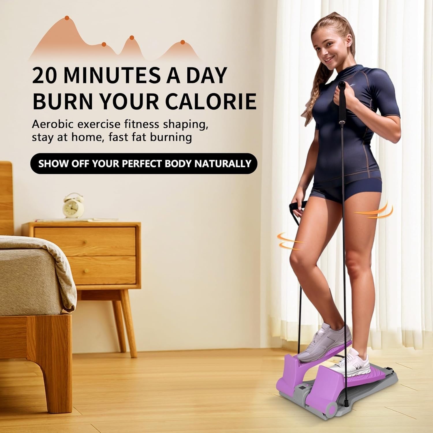 Mini Twist Stepper w/ LCD Monitor, Hydraulic System & Resistance Bands – Pink