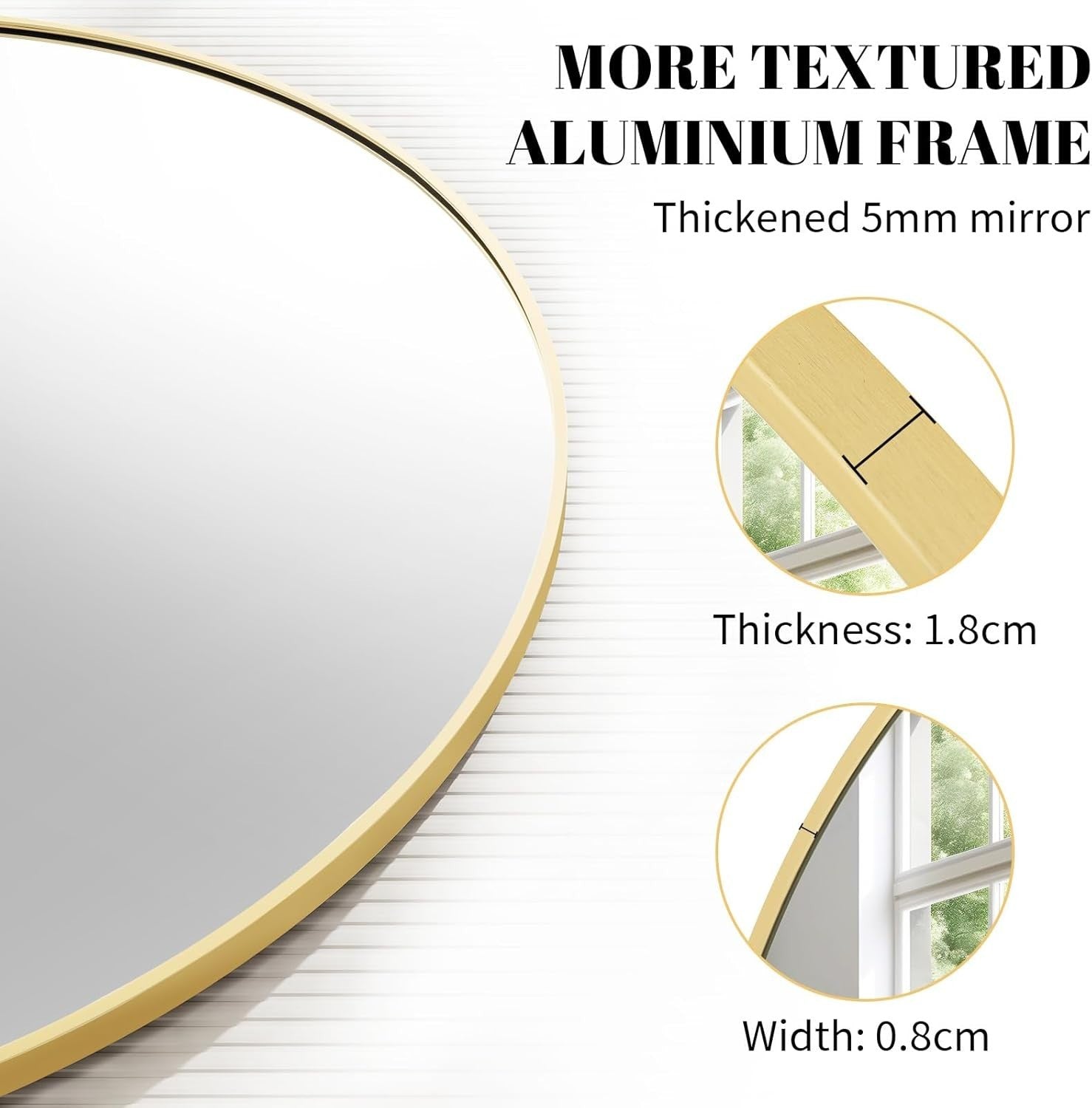 Round Wall Mirror 50cm with Clear Tempered Glass & Gold Aluminum Frame