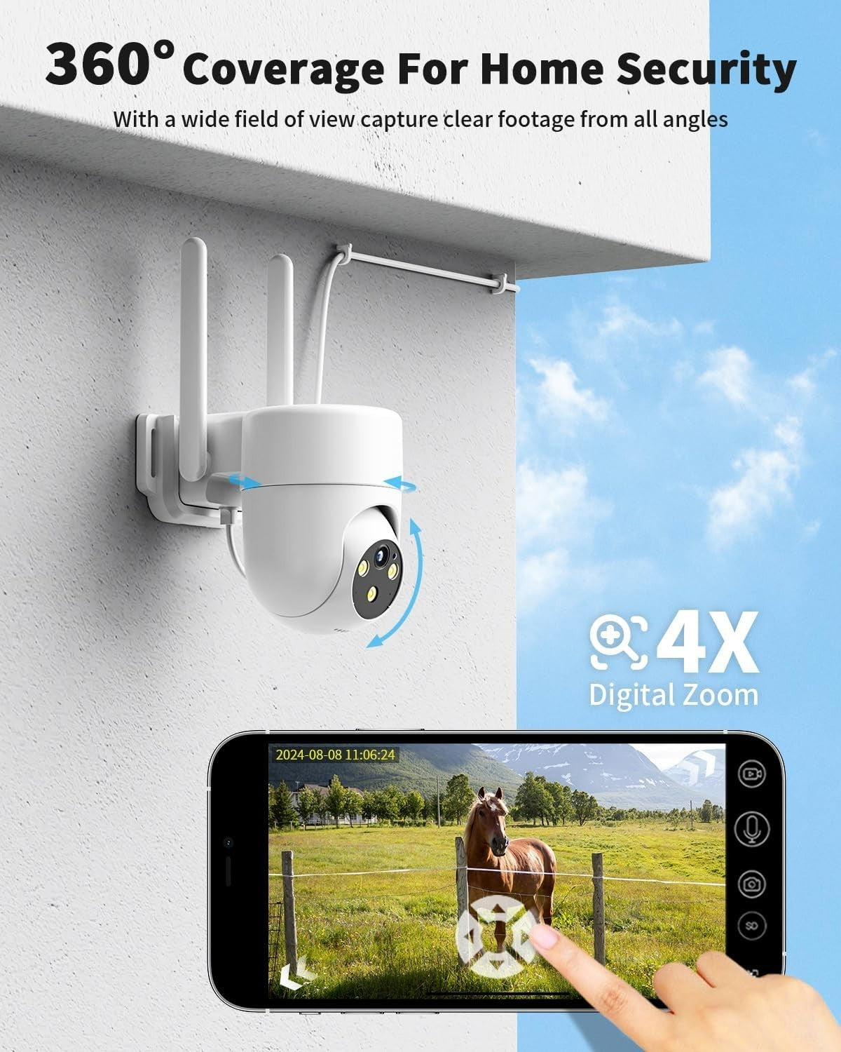 4G LTE Security Camera Outdoor 2K PTZ CCTV SIM Card 24/7 Recording