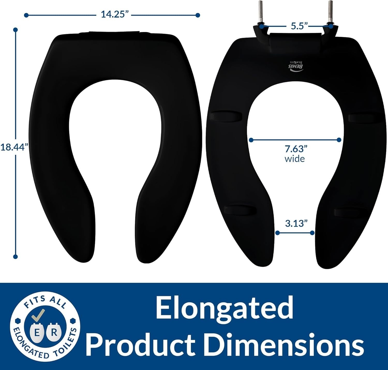 Commercial Elongated Toilet Seat Black Open Front Slow Close