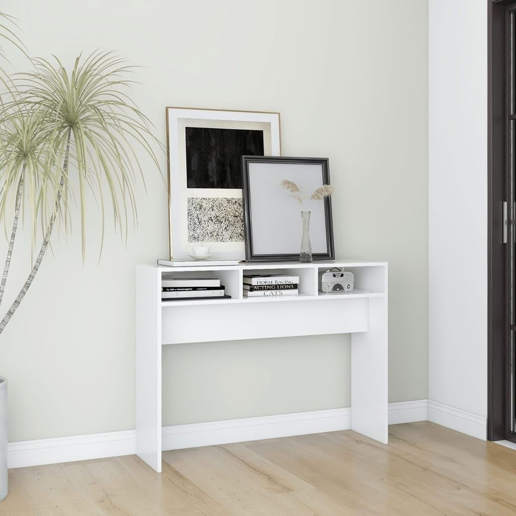Compact White Engineered Wood Console Table - Space-Saving, Durable, Easy Clean
