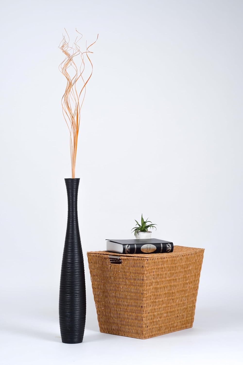 Black Floor Vase 65cm Tall Wooden Decor Pampas Grass