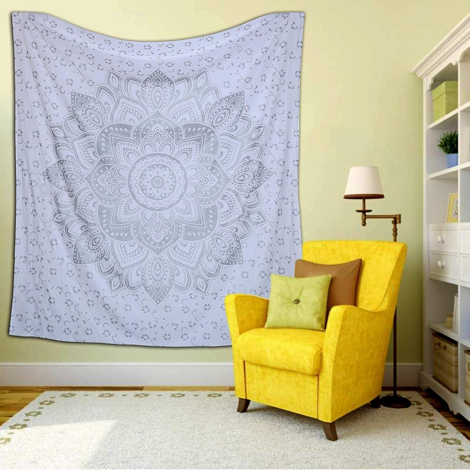 Grey Silver Mandala Cotton passion Tapestry 208x232cm Wall Decor