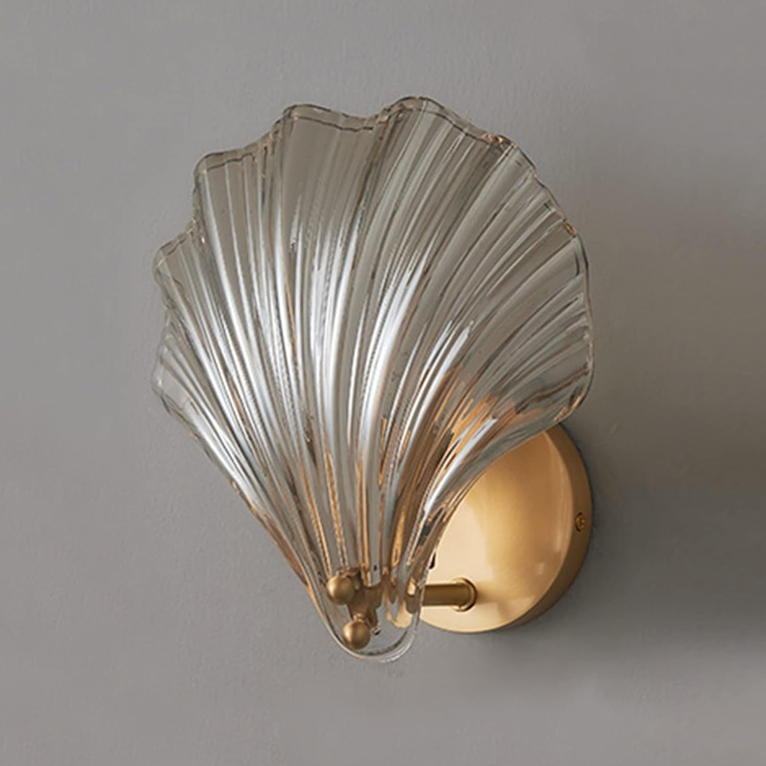 Amber Glass Shell Wall Sconce, Elegant LED Lamp, Modern Bedroom Light