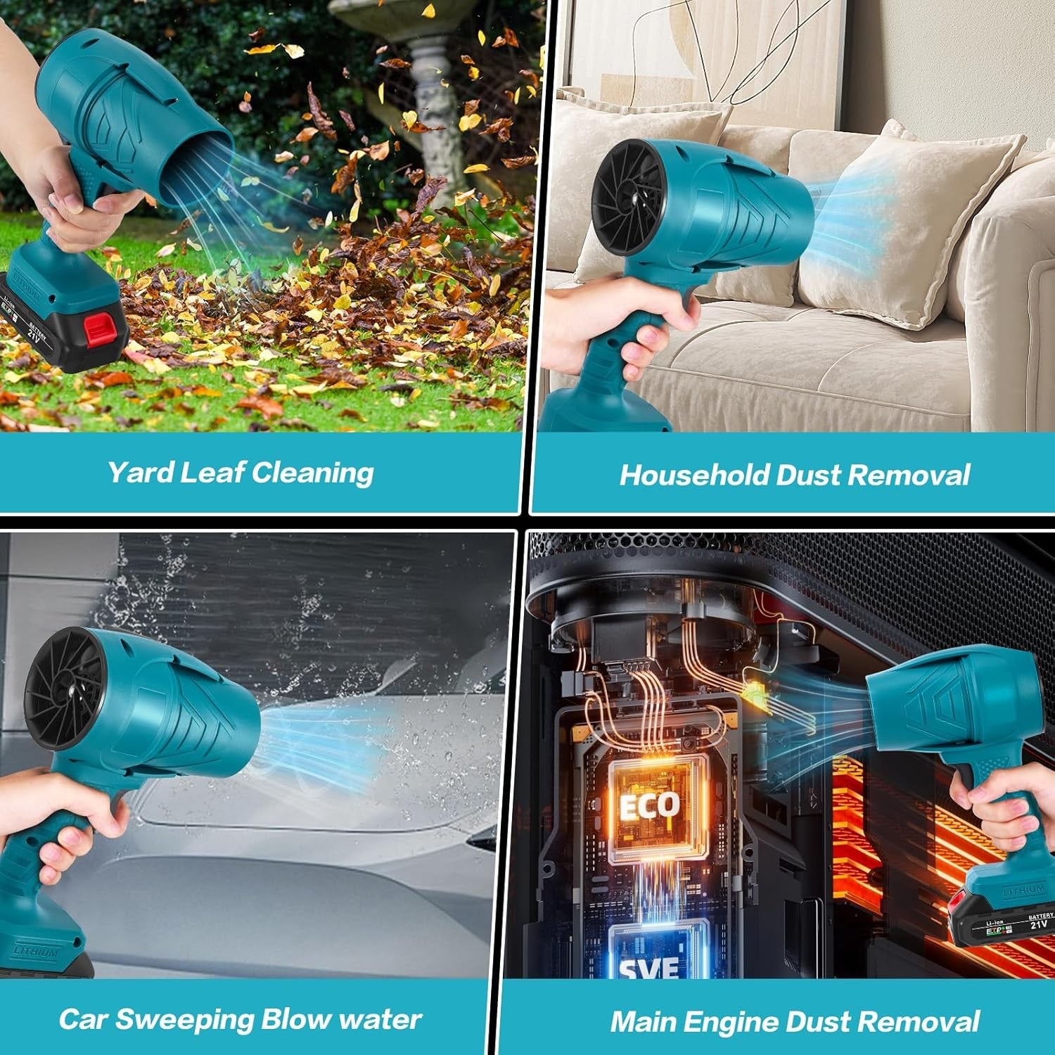 Small Cordless Leaf Blower 38000RPM Power 21V Battery Handheld