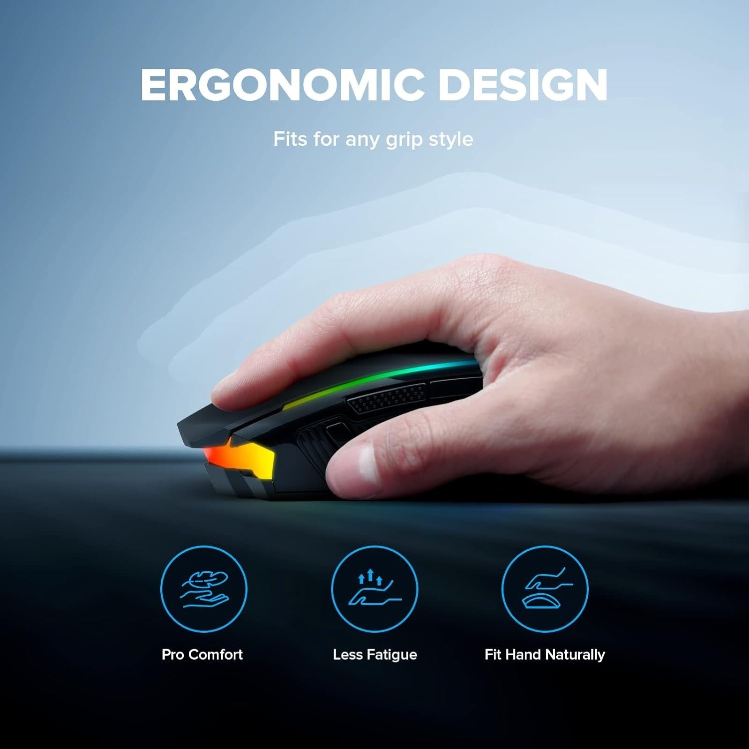 Wireless Gaming Mouse 8000 DPI RGB 9 Button Rechargeable