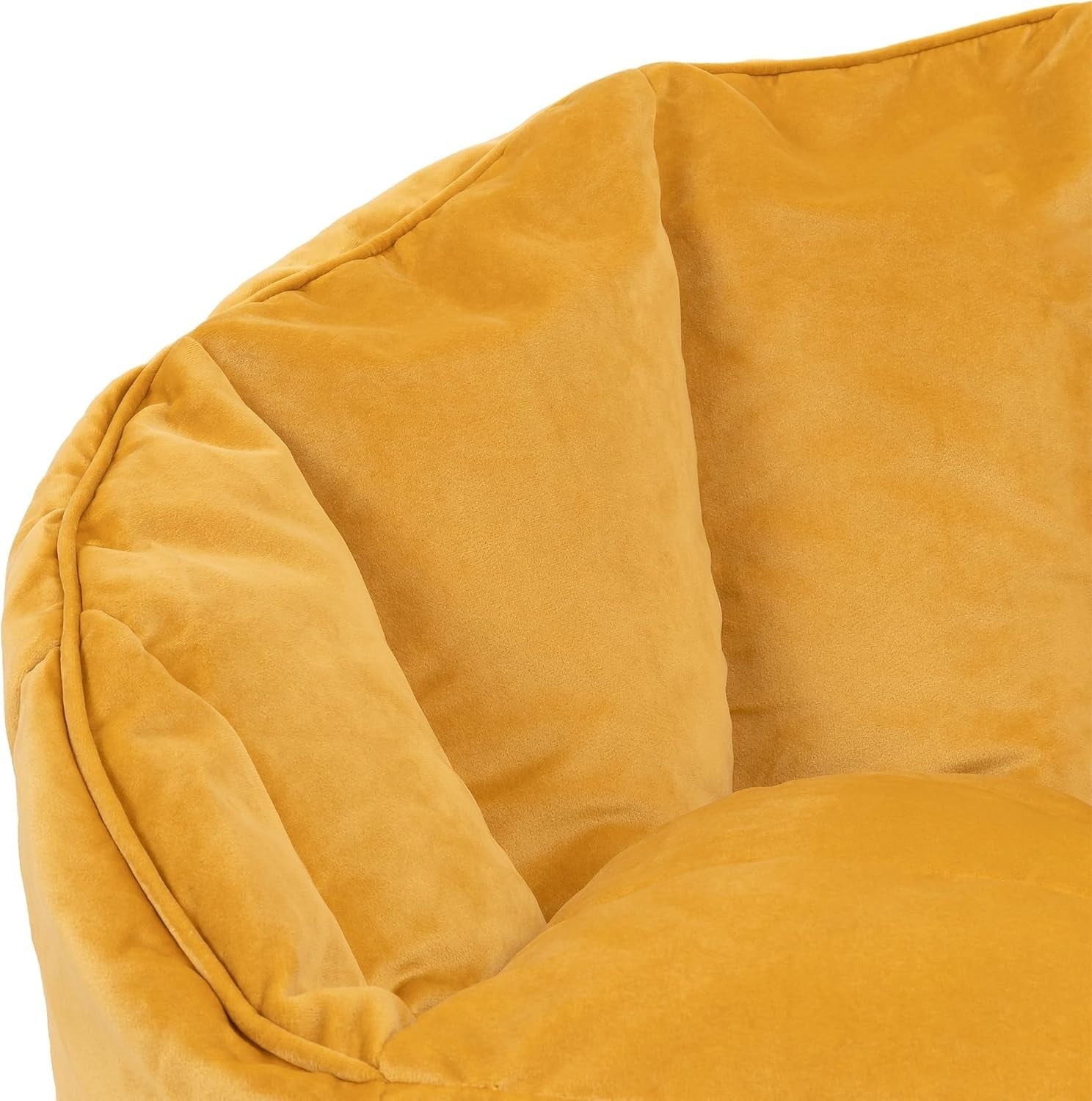 Yellow Velvet Bean Bag Chair with Footstool Adult Lounge Seat Set UK