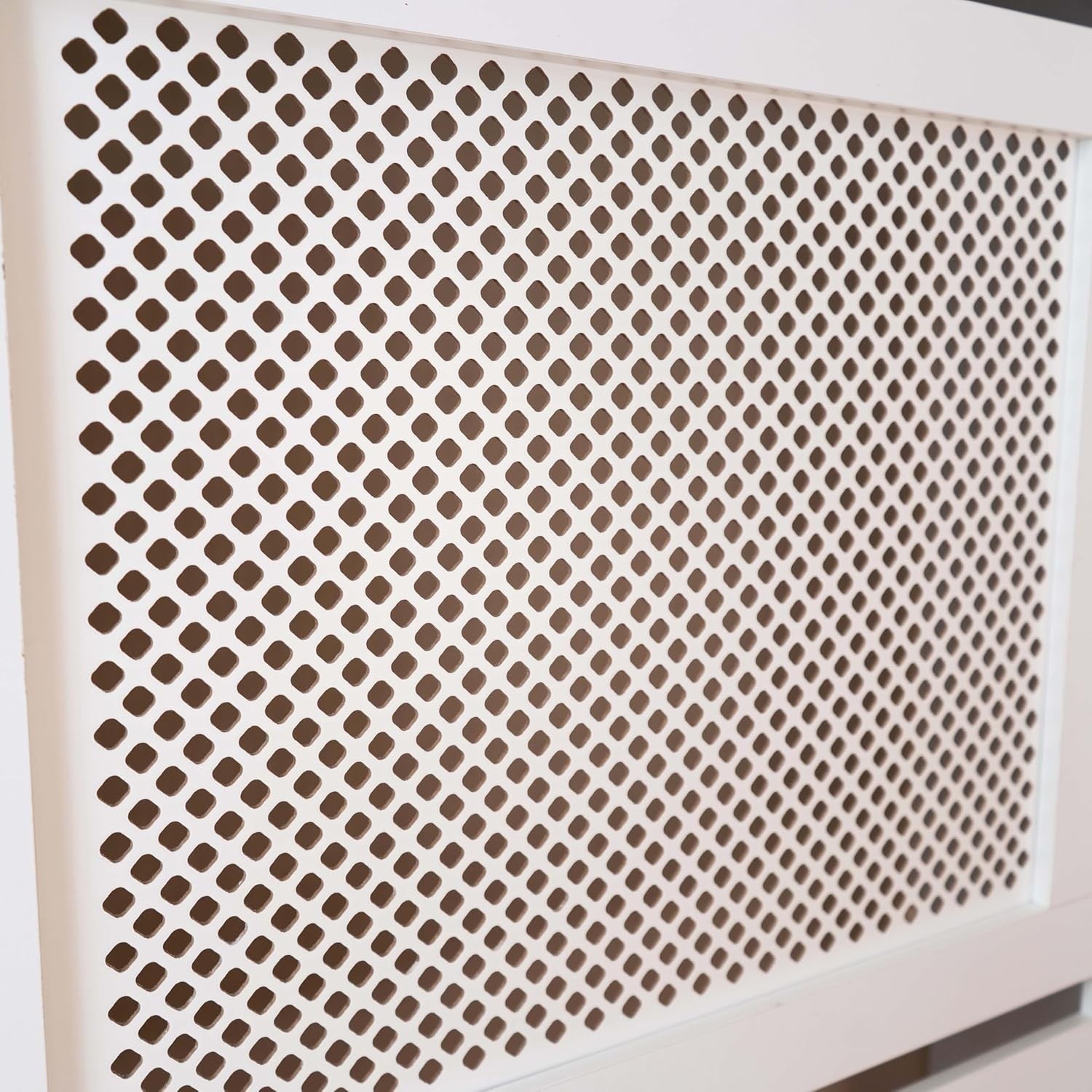 White Radiator Cover with Drawer Diamond Slat W78xH96cm Modern Wooden Cabinet