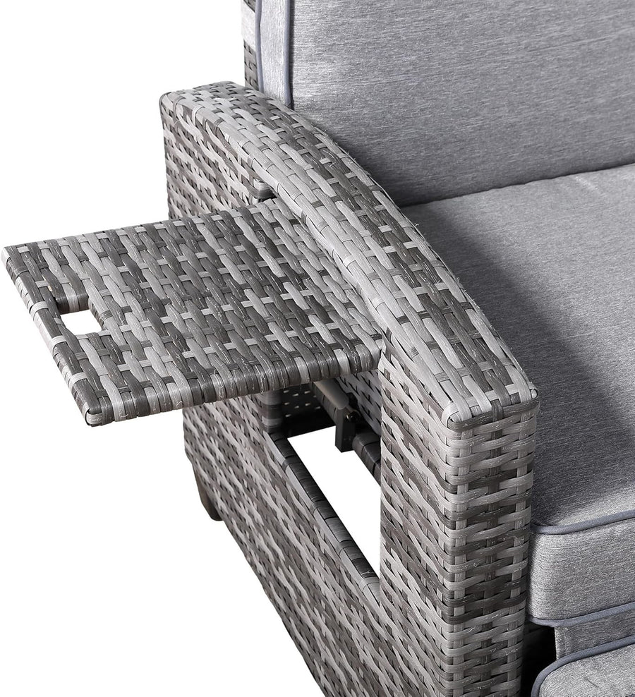 Reclining Rattan Garden Chair with Flip Table Adjustable Headrest Patio Seat