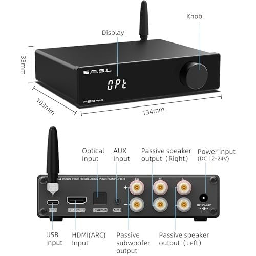 2.1-Channel HiFi Amplifier 100W Subwoofer Bluetooth USB HDMI Optical AUX