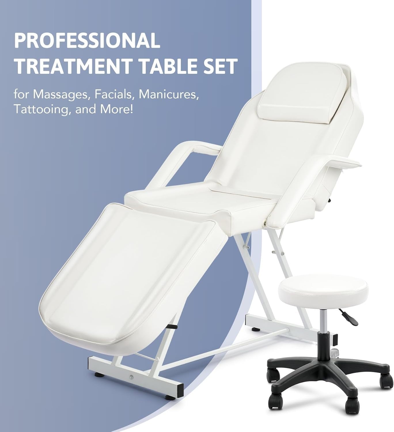 3 Section Folding Massage Table Adjustable Therapy Bed With Headrest Armrests