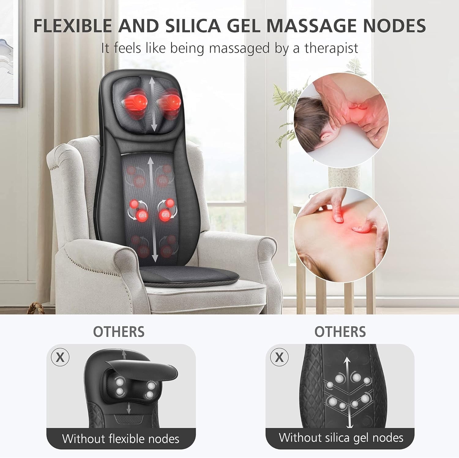 Shiatsu Neck & Back Massager with Heat Rolling Kneading Chair Pad Adjustable
