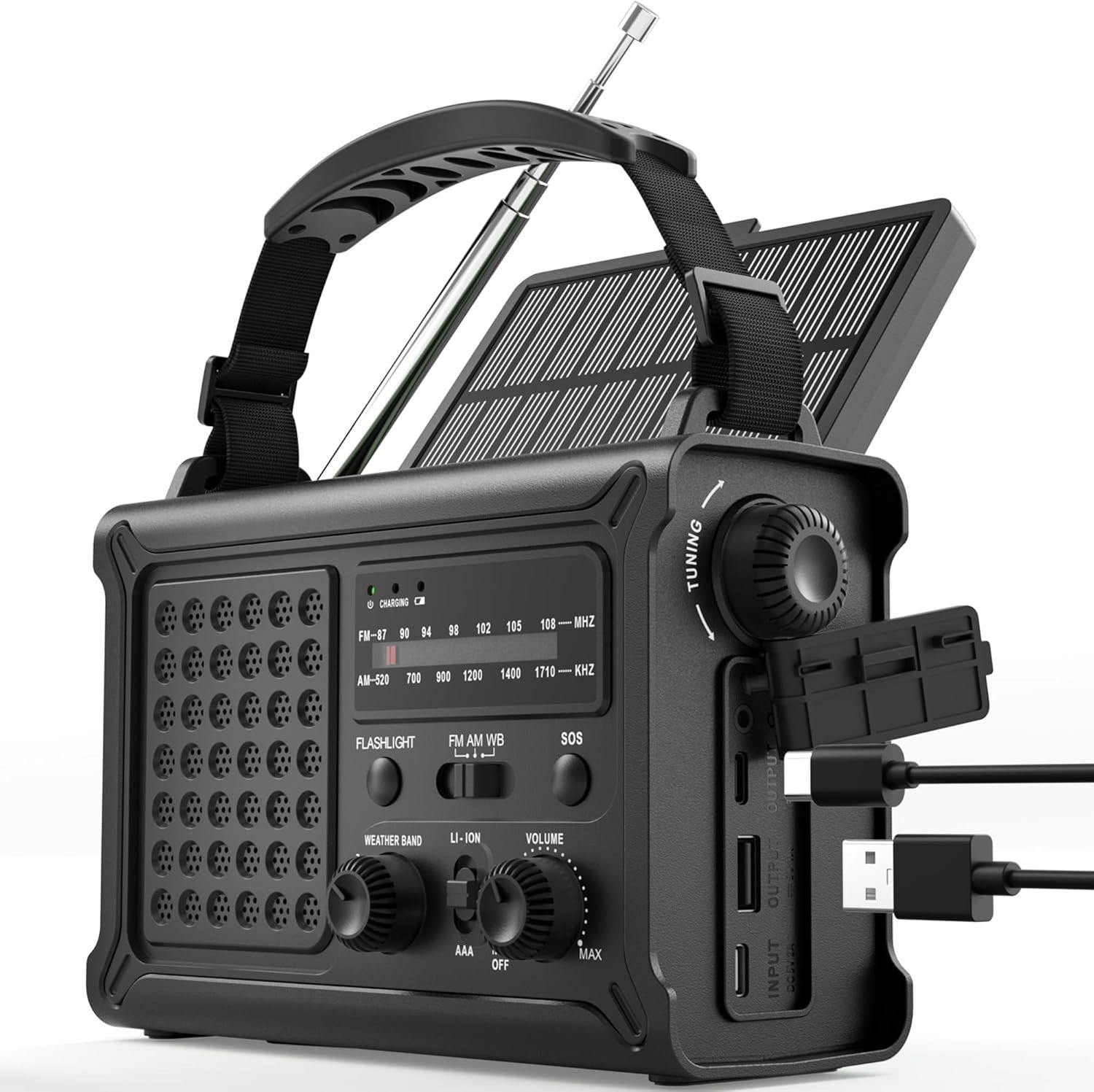 Emergency Wind-Up Solar Radio FM/AM 12000mAh SOS Alarm Torch