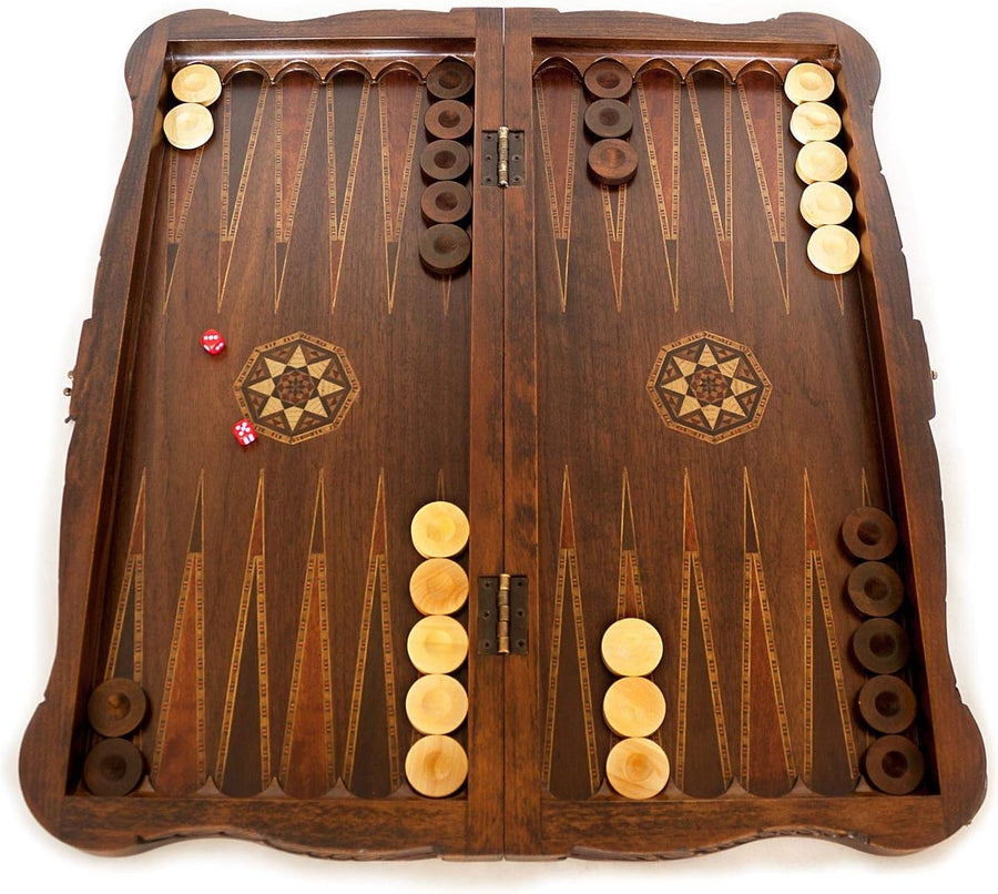 Hand Carved Walnut Backgammon Set Medium Wooden Luxury Strategy Board