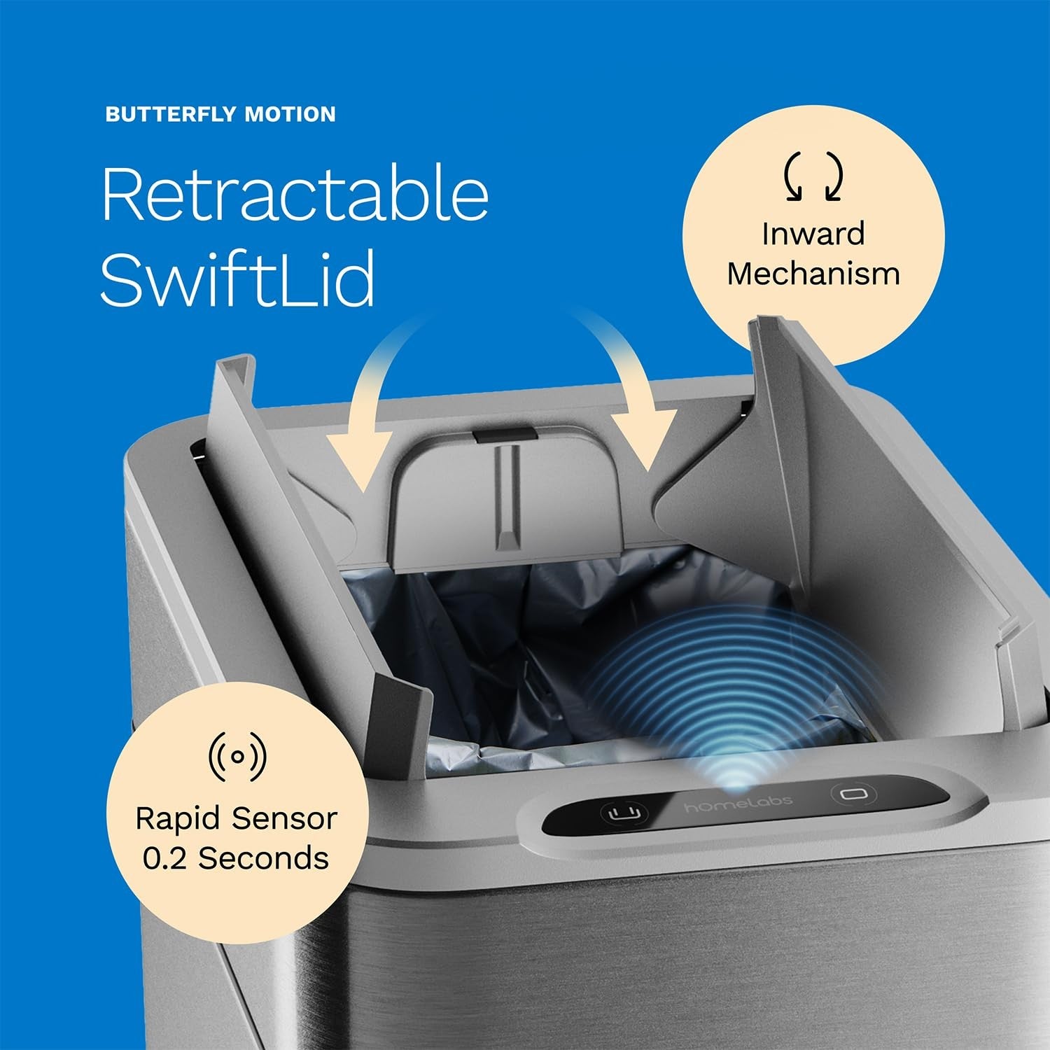 49L Touchless Kitchen Bin Sensor Butterfly Lid Stainless Steel
