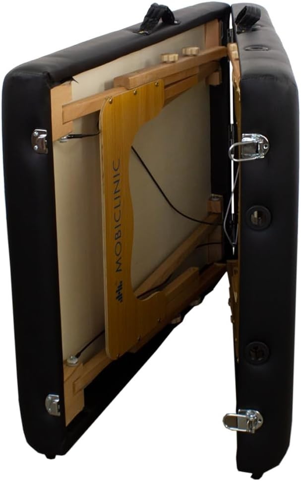 Portable Massage Table 2-Section Wooden Adjustable Therapy Bed w/ Headrest Black