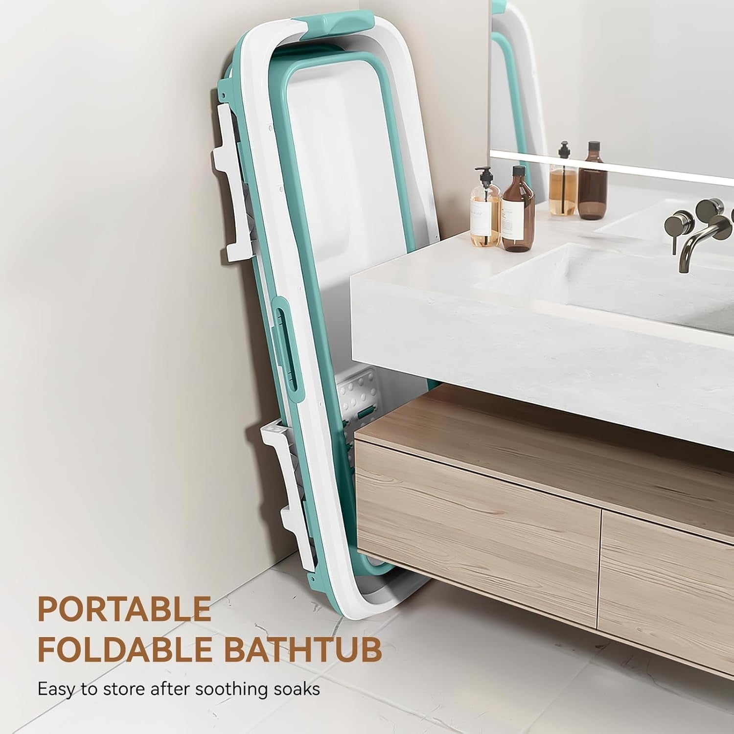 Portable Foldable Adult Bathtub 135x54x61cm Blue Insulated Spa Bath with Lid