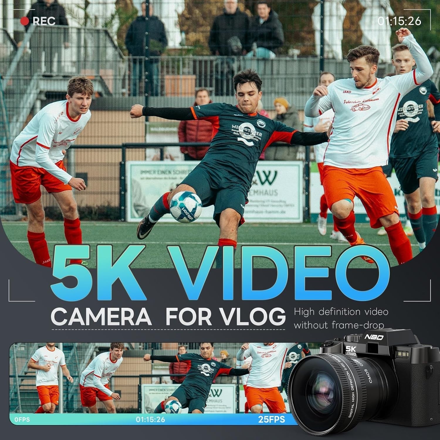 5K 64MP Vlogging Camera WiFi Flip Screen 16X Zoom Bundle Black