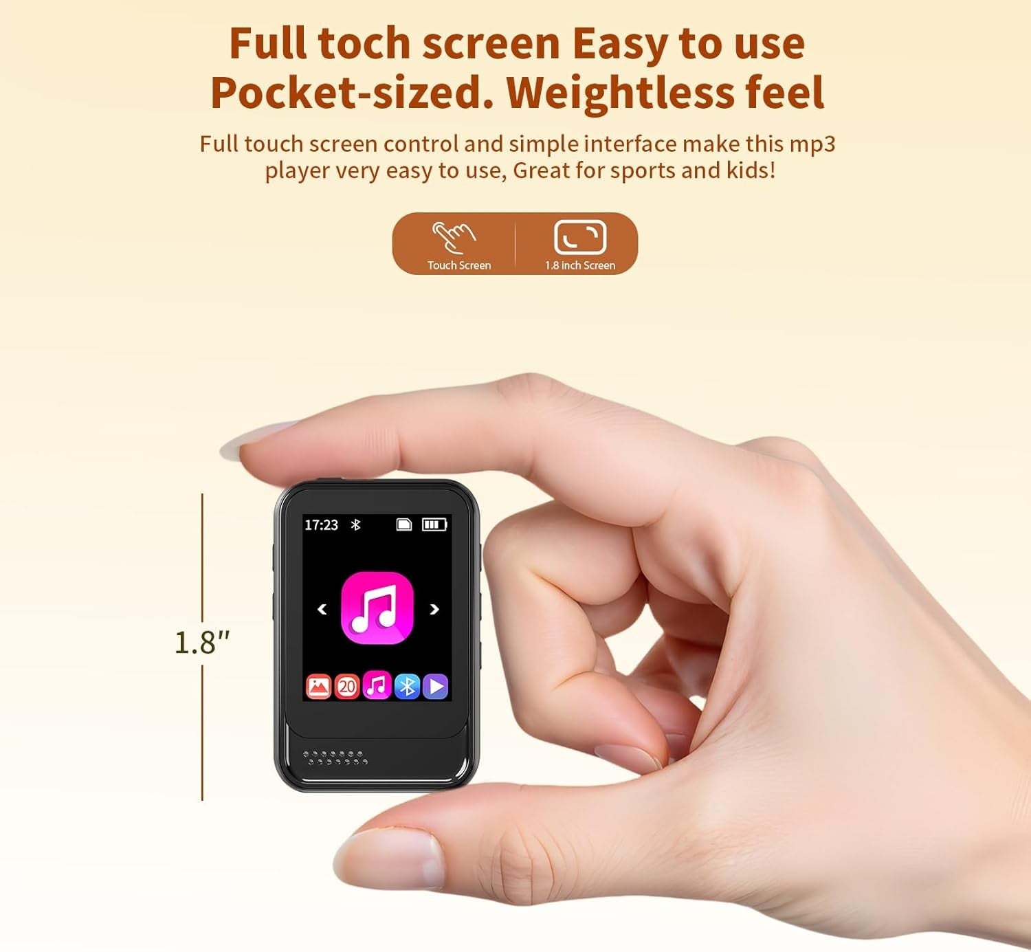 Bluetooth MP3 Player Black Touch Screen 512GB FM Speaker
