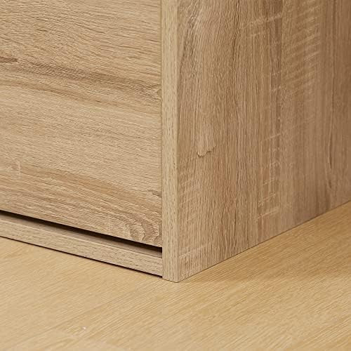 Natural Wood Shoe Storage Bench with Cushion Seat Flip-Up Cabinet & Hidden Space