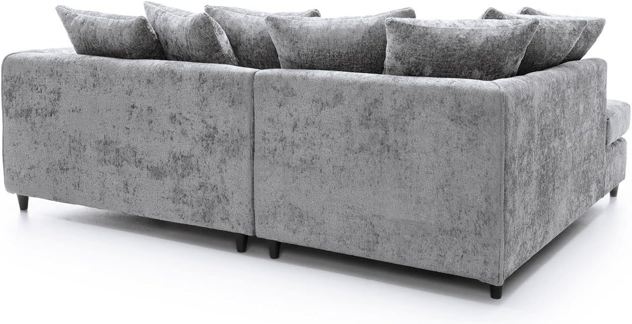 L Shaped Corner Sofa Light Grey Chenille – 5 Seater Couch w/ Cushions & Support