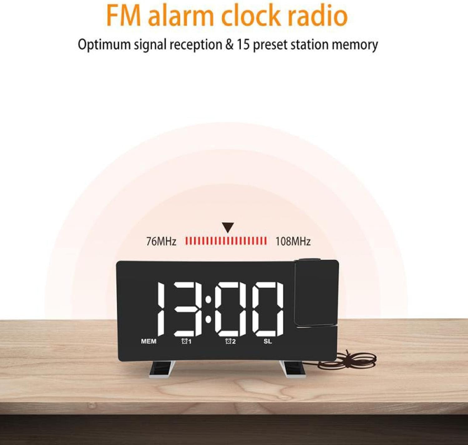 Projection Alarm Clock Large LED Display FM Radio Snooze Bedside