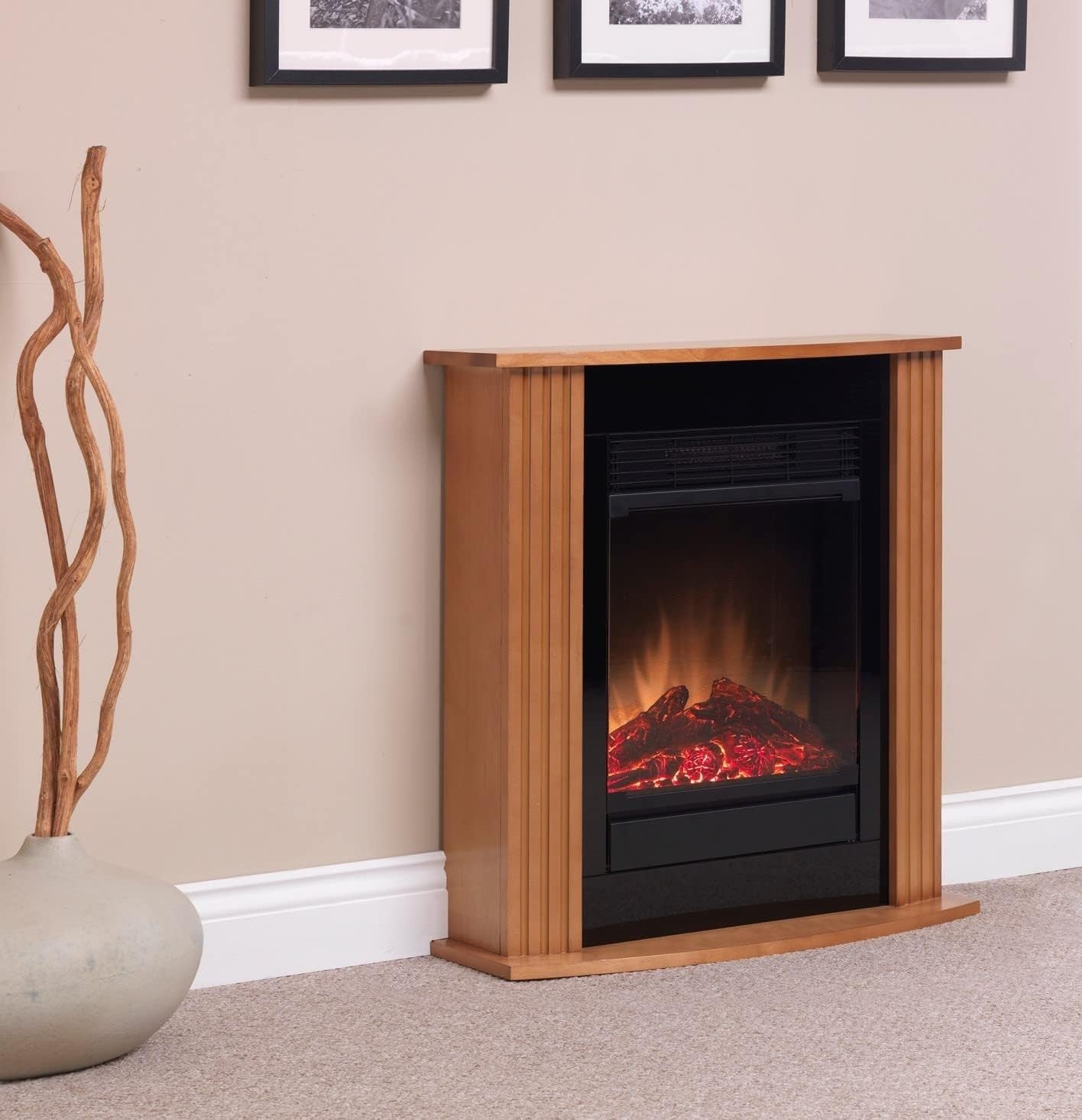 Electric Fireplace Suite LED Flame Heater 1.5kW Oak Surround Modern