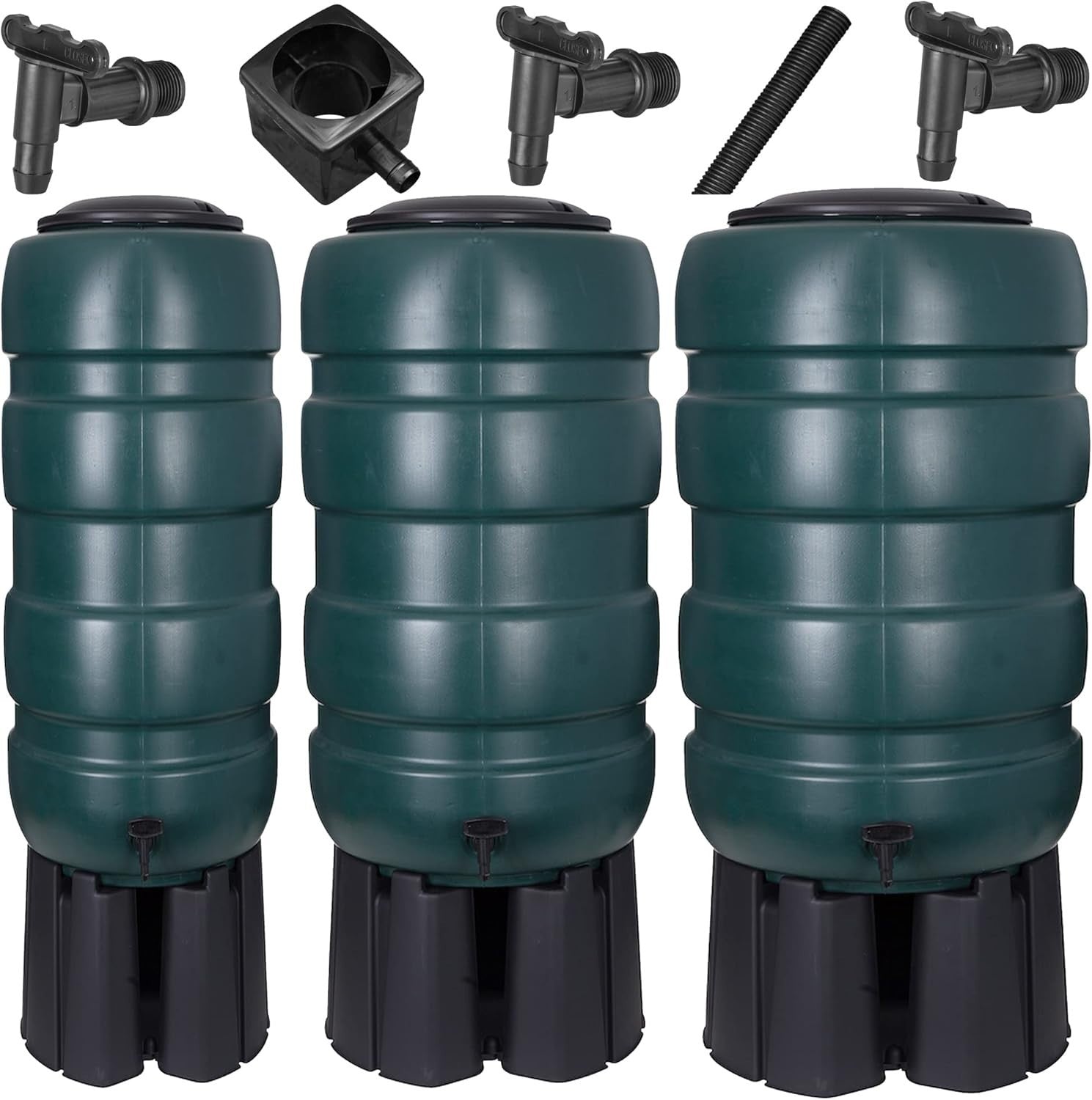 230L Green Garden Water Butt Set with Stand, Tap & Filler Kit