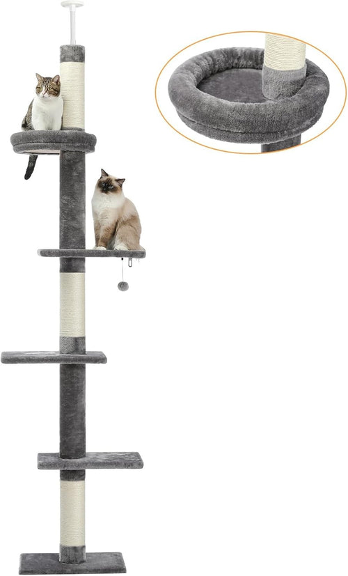 Floor to Ceiling Cat Tree Tower Adjustable 243–273cm 5 Tier Scratching