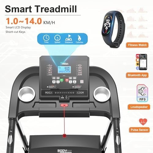 Folding Bluetooth Treadmill 14km/h 2.5HP Incline App Sync Kinomap Zwift Home Gym