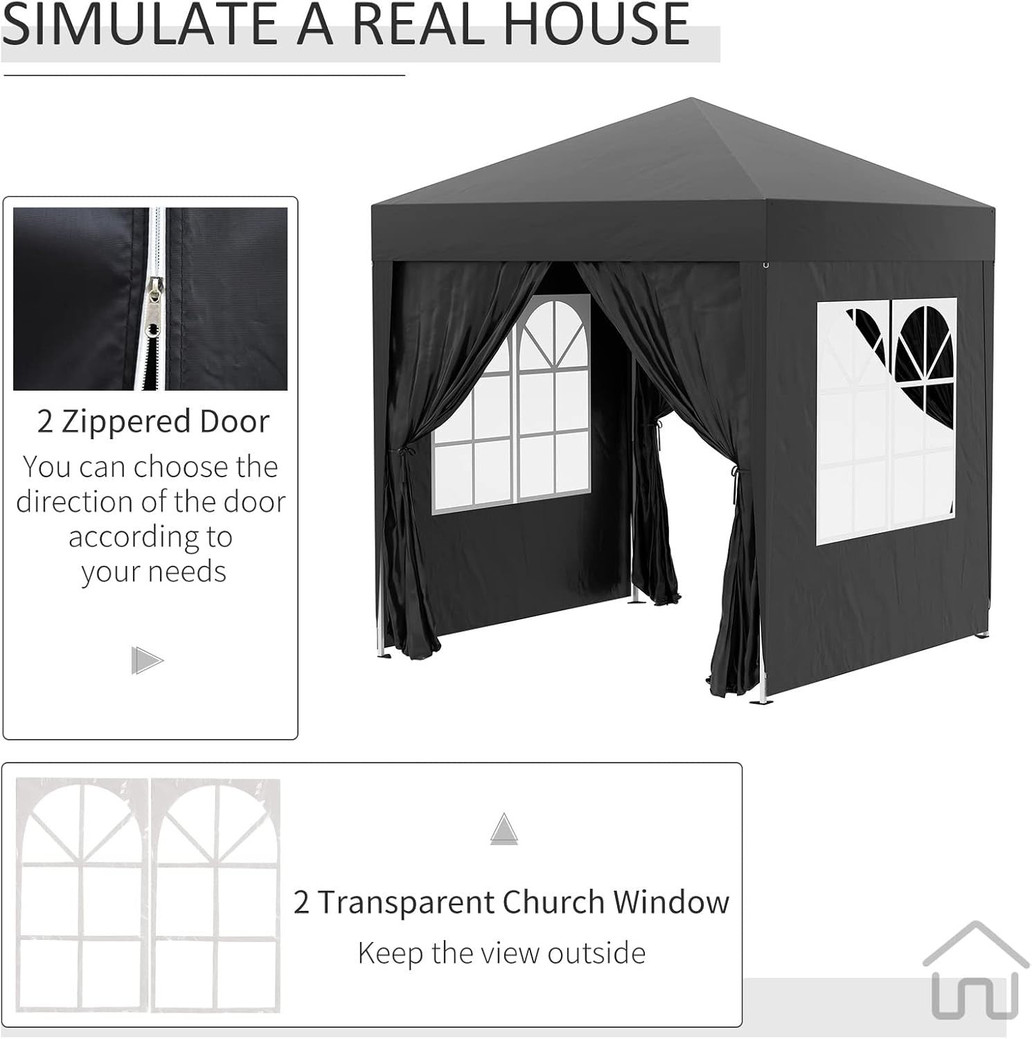 2x2m Pop Up Gazebo Garden Party Tent Waterproof w/ Sidewalls Black