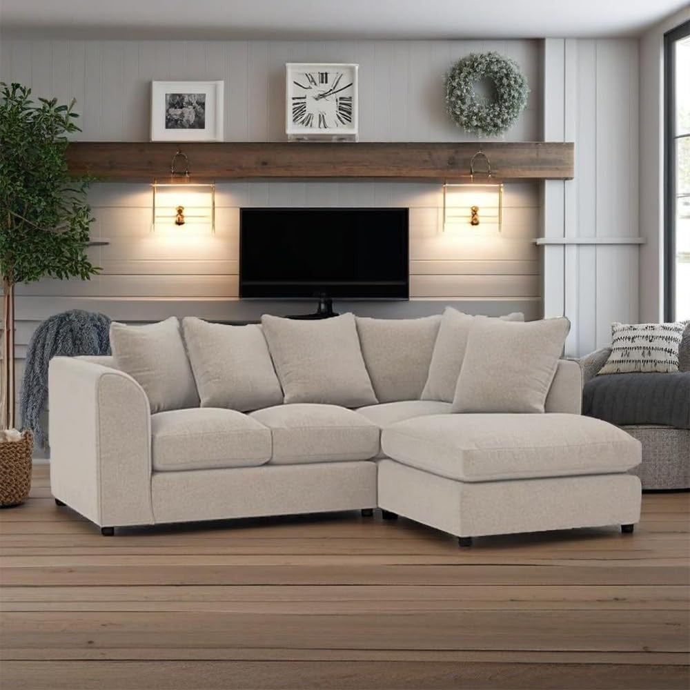 Cream L Shaped 4 Seater Modular Sofa – Space-Saving Right Hand Corner Couch
