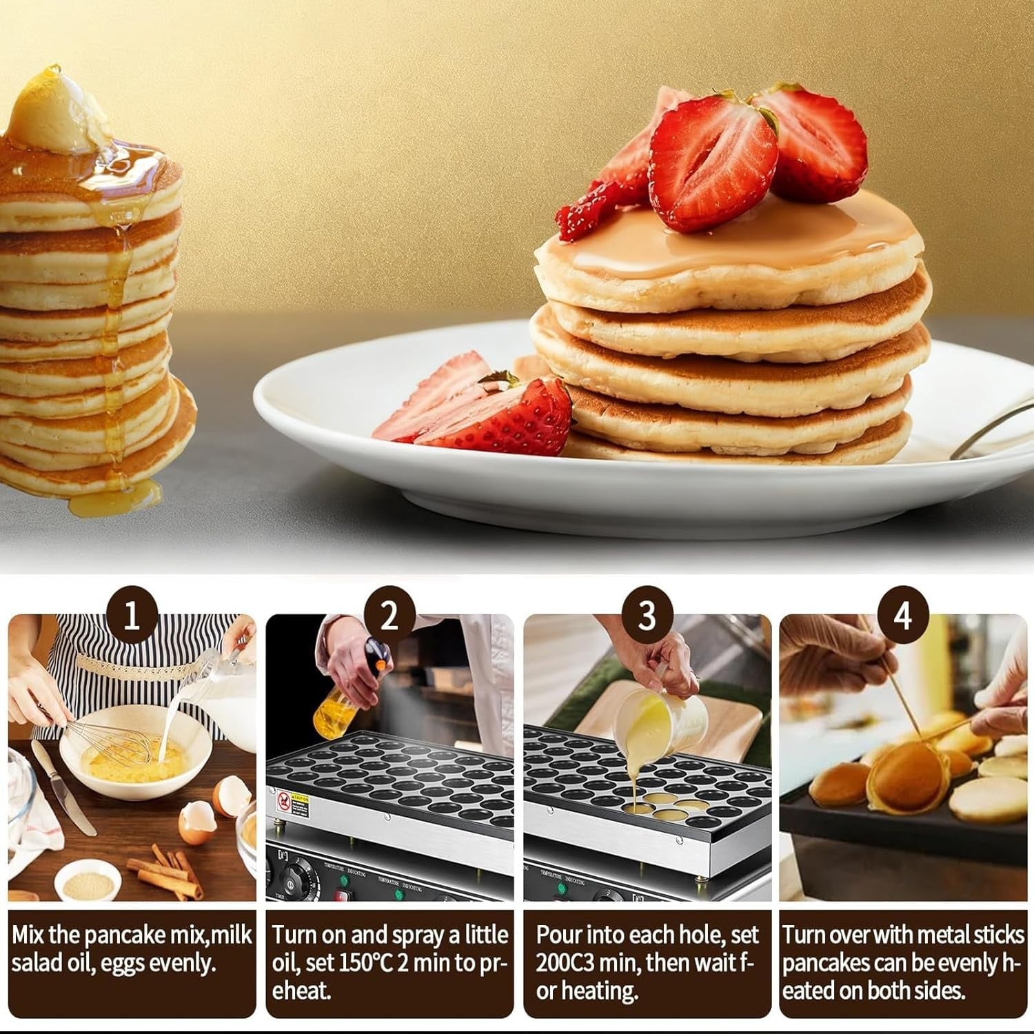 50-Hole Electric Mini Pancake Maker 1800W Non-Stick Dutch Muffin